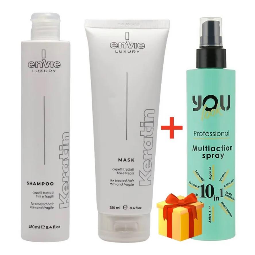 Envie Keratin Kit 2x250 ml Набір для пошкодженого волосся з кератином (шампунь+маска+подарунок) 2х250 мл. [UA]
